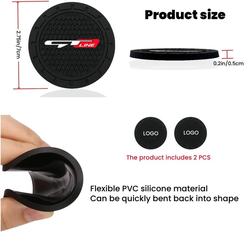 JULOPO 2 Pcs Black car Cup Holder Coaster Compatible with GT LINE 2.75 Inch Silicone Anti-Slip Fashion car Interior Accessories - Image 2